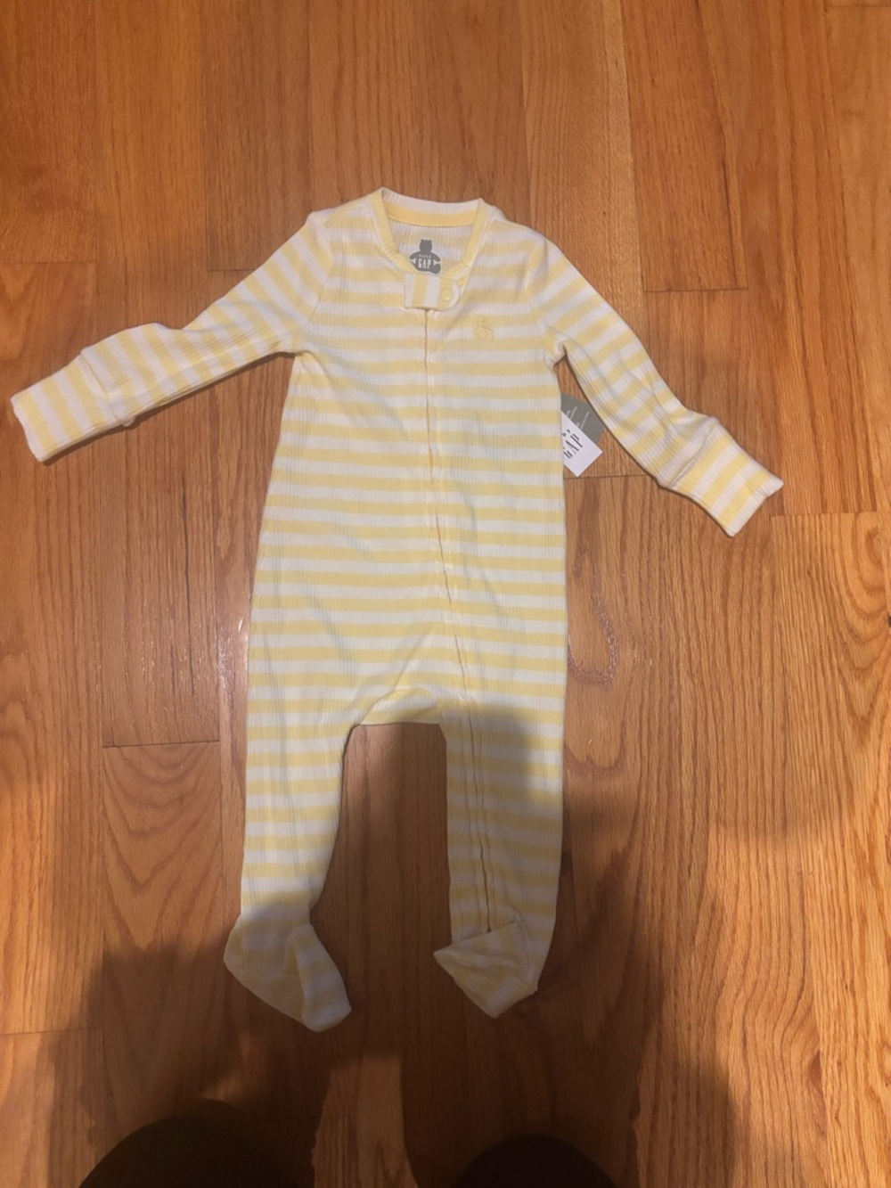 NWOT PFSF household. So cute Baby GAP Yellow and White Striped Footed One-Piece